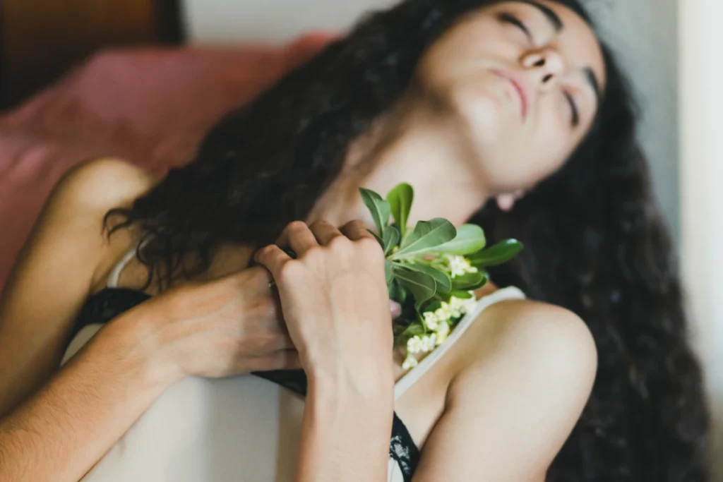 Charming brunette with flowers